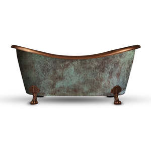 Bañera independiente de cobre puro de alta demanda con patas de latón y patina, forma ovalada, a precio económico. - Product Image 1