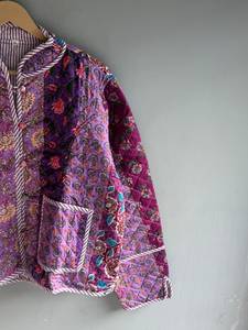 Veste matelassée en coton pour femme, motif floral patchwork, col mandarin, manches longues, longueur standard, poches plaquées, cadeau pour elle - Product Image 3