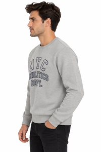 Premium <b>Men's</b> Light <b>Grey</b> Crew Neck Winter Streetswear <b>Sweatshirt</b> NYC Athletics Dept Graphic Print Casual Cotton Fleece Pullover - Product Image 2