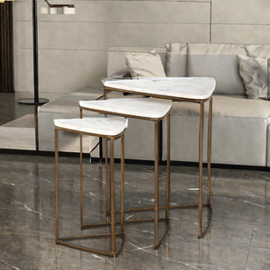 Mesa auxiliar moderna de mármol con marco de Metal, Juego de 3 para cenar en casa, cama, hoteles, restaurantes, bares, mesas de café, uso en la sala de estar - Product Image 6