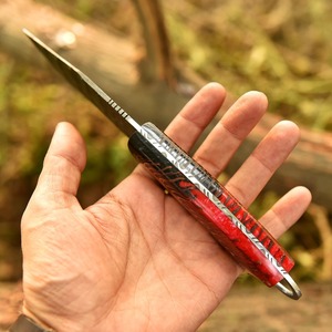Cuchillo de Camping de Acero de Damasco de Alta Calidad, Directo de Fábrica, con Mango de Piña, Punta Caída, Agujero para el Dedo, Afilado como una Navaja, para Desollar, Venta al por Mayor - Product Image 4