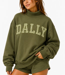 Sudadera Oversize Unisex al por Mayor con Cuello Mock Personalizado, de Algodón y Forro Polar, con Parche Griego, Estilo Casual para Invierno - Product Image 1