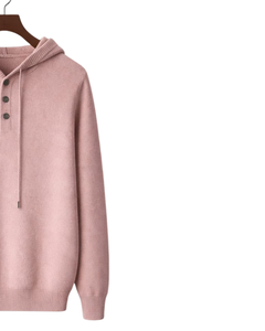 Sudadera con Capucha de Punto Rosa Claro Personalizada para Hombre, con Tres Botones, Mezcla de Algodón Suave, Cálida, Informal, para Invierno, Estilo Urbano, Personalizada OEM - Product Image 2