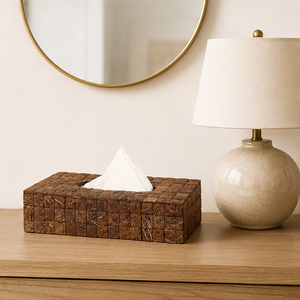 Caja de pañuelos de madera con mosaico de cáscara de coco hecha a mano, ecológica, rústica, rectangular, para el hogar, hoteles y restaurantes. - Product Image 2