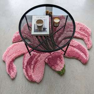 Tapis d'intérieur unique en laine tuftée à la main, motif fleur rose, antidérapant, doux, décoratif, pour salon, chambre, chambre d'enfant, décoration de la maison - Product Image 3