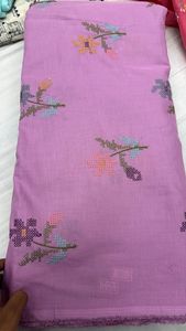 Tissu brodé en coton et lin à motifs floraux africains - Matière en dentelle de style Ankara ethnique de qualité supérieure pour robe traditionnelle pour femmes, Kurti, etc. - Product Image 4