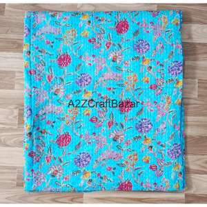 Couette Kantha en coton biologique 100% brodée, réversible, double taille, écologique, faite à la main en Inde, pour hôtel, utilisable toute l'année - Product Image 5