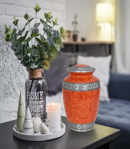 Metal Cremation Urn <b>Keepsake</b> Memorial Vase Adult <b>Ashes</b> Holder Orange Decorative Funeral Supply Custom Design - Product Image 3
