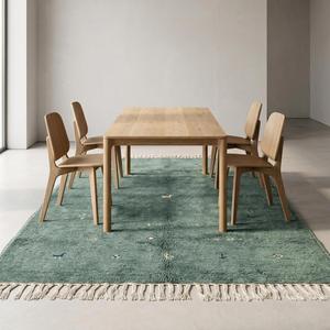 Luxury <b>Teal</b> Hand Tufted Wool Area <b>Rug</b> with Fringe Classic Floral Pattern Flat Pile Carpet for Living Room Bedroom Decor - Product Image 4