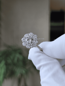 Round Lab Grown Diamond <b>Cluster</b> Halo Ring 2.25 Ct Gold Floral Statement Engagement Fine Jewelry Gift for Women - Product Image 3