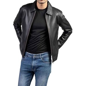 Chaqueta de Cuero para Hombre, Chaqueta de Motociclista de Cuero Vacuno Genuino, Abrigo Informal de Invierno, Fabricante OEM Personalizado - Product Image 4