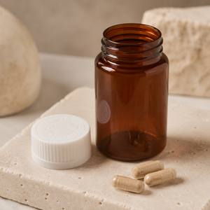 Flacon pharmaceutique en plastique PET rond ambré de 150 ml avec bouchon à vis côtelé pour capsules et comprimés, fabriqué au Vietnam - Product Image 4