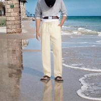 Pantalon décontracté pour homme toutes saisons, imperméable, en coton et lin à motifs, taille mi-haute, fermeture éclair, léger, sergé, devant plat, vente en gros