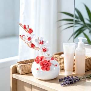 Vase de table en porcelaine de style fantastique, émaillé et peint, de 8 à 16 pouces, avec motif de fleurs de cerisier rouges et blanches - Product Image 5