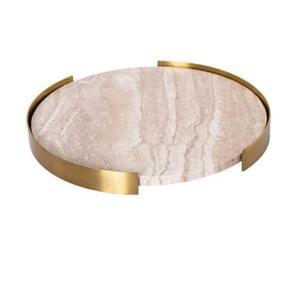 Designer Serving Tea & Coffee Serving Tray Home Office Use Aluminium Metal and Marble Gold Plated Tray - Product Image 1