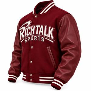 Chaqueta Varsity Marrón para Hombre, con Mangas de Cuero PU, Logotipo Bordado, Cuello Camisero, Corte Regular, Estilo Otoñal - Product Image 3