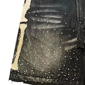 Shorts en jean pour hommes, coupe droite, respirants, décontractés, confortables, avec broderies et strass, vente en gros - Product Image 4