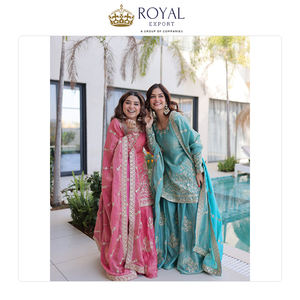 Fournisseur mondial vendant des vêtements indiens, des tenues de mariage et de fête, une collection traditionnelle de costumes Sharara en tissu Fendy Crush. - Product Image 5