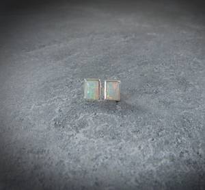 White Opal Earrings Sterling <b>Silver</b> Inlaid Rectangle Opal Earrings October Birthstone Jewelry Elegant Gift For Her - Product Image 1