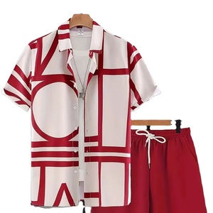 กางเกงขาสั้นกลางแจ้งสำหรับผู้ชายเสื้อเชิ้ตลำลองฤดูร้อนสำหรับทุกวันชุดเสื้อแขนสั้นและกางเกงขาสั้นชายหาดพิมพ์ลายแฟชั่น - Product Image 1