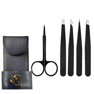 Kit de beauté de luxe 5 pièces en acier inoxydable de qualité supérieure du fabricant – Pince à épiler à pointe inclinée durable, écologique et antistatique - Product Image 1