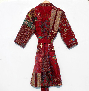 Robes de bain kimono matelassées unisexes en coton Kantha, cousues à la main, motif patchwork, pour le printemps, l'été, la vie quotidienne et comme paréosse de plage - Product Image 6