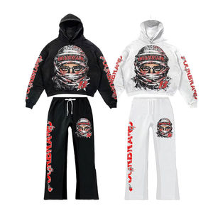 Conjunto de Sudadera y Pantalones Deportivos Personalizados con Estampado Desgastado, Estilo Urbano, Lavado Ácido, Efecto Descolorido por el Sol, para Hombre - Product Image 1