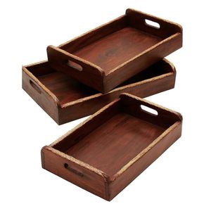 Bandeja de Servir Rectangular de Madera de Teca Sólida de Lujo con Asas, Plato de Madera Resistente para Servir Alimentos para Hoteles y Restaurantes, Venta al Por Mayor - Product Image 3