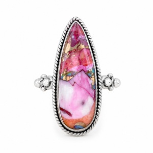 Vintage Pink Oyster Copper Turquoise <b>Ring</b> 925 Sterling Silver Handmade Boho Filigree <b>Statement</b> <b>Ring</b> for Women Wholesale - Product Image 1