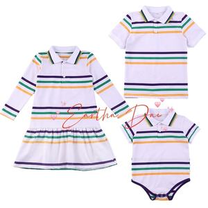NUEVO 2024 Mardi Gras ropa para niños algodón a rayas bebé niñas vestido niños polos mameluco conjuntos - Product Image 2