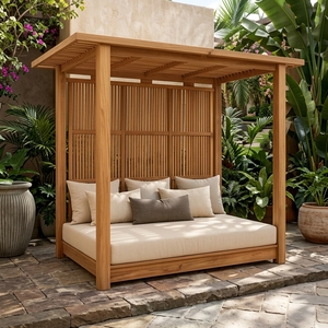Lit de repos d'extérieur moderne en teck massif avec coussins résistants aux intempéries pour patio de resort et gazebo, modèle pré-assemblé KAR04, mobilier en gros - Product Image 5