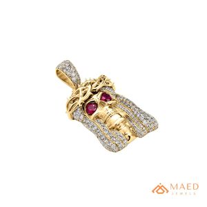 Pendentif Jésus en Moissanite plaqué or et argent, micro-incrusté de pierres rouges aux yeux glacés, style Hiphop, collier de luxe streetwear, cadeau - Product Image 1