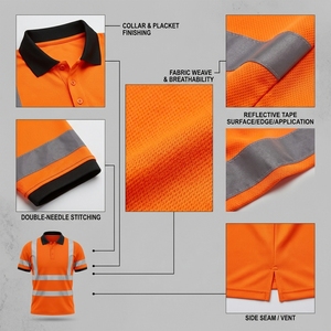 Polo de travail personnalisé avec poches et bandes réfléchissantes, uniforme de chantier haute performance en maille respirante, fabricant de vêtements de travail. - Product Image 5