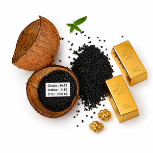 Carbón Activado Metalúrgico a Base de Cáscara de Coco, 60% CTC, Alta Dureza, 99% mín., Grado 6x12, Certificado ISO, para Procesamiento de Mineral de Oro - Product Image 1