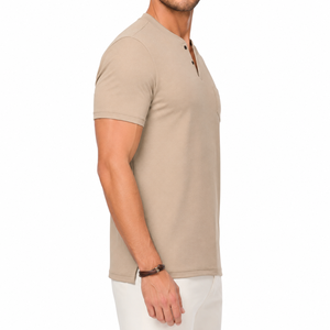 Men's <b>Mandarin</b> Casual Short Sleeve T-<b>Shirts</b> 100% Cotton Solid Knitted Breathable Lightweight Loose Fit Summer Printed <b>Shirts</b> - Product Image 1