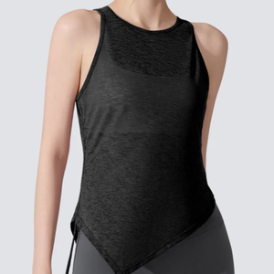 Custom Lightweight Breathable Crew Neck Irregular <b>Asymmetric</b> <b>Hem</b> Side Adjustable Drawstring Women Tank <b>Top</b> for Sports - Product Image 3