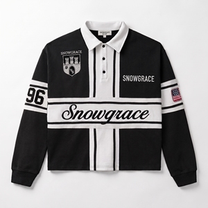 Maillot de baseball Snowgrace à manches courtes, rayé, respirant, avec logo brodé, col rabattu, coupe décontractée, unisexe - Product Image 1