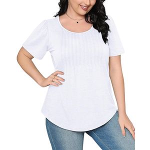 Camisetas de Mujer de Manga Corta, Plisadas, Elegantes, Casuales, con Cuello Redondo, Blusas de Verano - Product Image 3