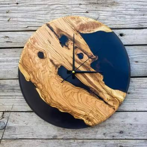 Horloge murale ronde moderne en résine époxy bleue à grain de bois, simple face, à suspendre, pour salon, thème fruits et nourriture - Product Image 5