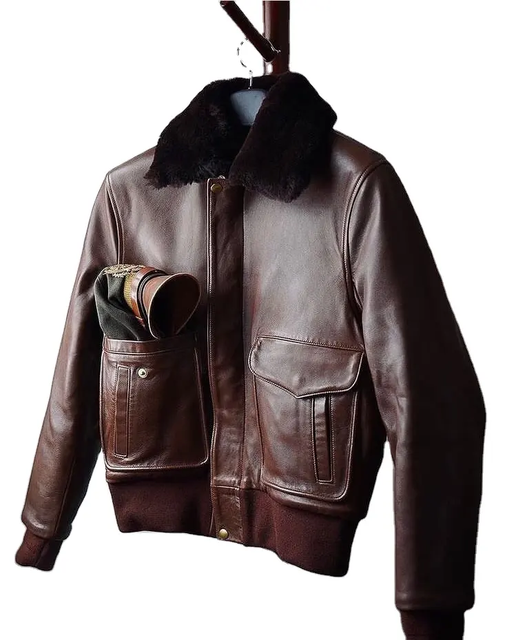 2022 New Men's Pilot Bomber Flight Fighter Jacket Sheepskin Genuine Leather Jacket For Men
