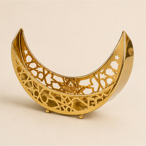 Luxury <b>Gold</b> Metal Ramadan <b>Serving</b> <b>Tray</b> Crescent Moon Shape Hollow Out Platter For Dates Candy Dessert Eid Mubarak Iftar Party - Product Image 3