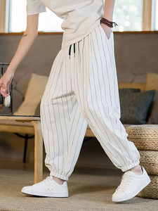 Jogger Pants Summer Stripe Casual Jogger Pants Men Ice silk Baggy <b>Trousers</b> Male Walking Wide leg Loose Sweatpants - Product Image 6