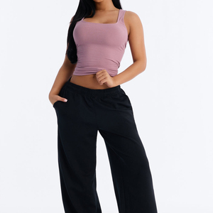 Camiseta sin mangas básica de cuello alto para mujer, mezcla de algodón suave, corte regular, transpirable, estilo urbano para verano - Product Image 1