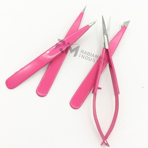 Pinza para Cejas de Acero Inoxidable con Punta Plateada y Recubrimiento en Polvo Rosa Oscuro, Producto Más Popular de RMI - Product Image 1