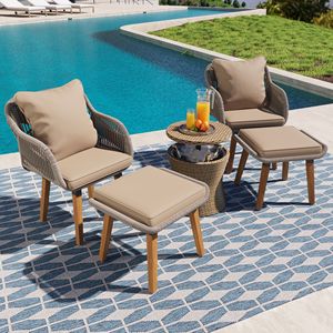 K K 5-Piece Outdoor Patio Furniture Set <b>Cool</b> <b>Bar</b> Table and Ottomans with Wicker Conversation Chair Bistro Style Furniture - Product Image 1