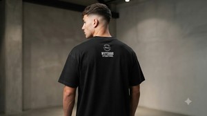 Camiseta de punto transpirable de algodón grueso de corte regular para hombre, estilo streetwear, lisa, con logo frontal y cuello redondo de manga corta - Product Image 4