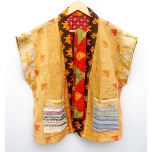 Chaqueta Kimono Acolchada de Algodón con Parches para Mujer, Cuello en V, Manga Corta, Ecológica, Transpirable, Diseño Vintage, con Cinturón y Bolsillos - Product Image 6