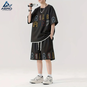 Ensemble deux pièces d'été pour homme : T-shirt imprimé lettres et short à cordon – Tenue décontractée streetwear, survêtement assorti deux pièces - Product Image 5