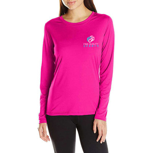 T-shirt de sport rose vif à manches longues pour femme, léger et respirant, idéal pour la gym et la course à pied - Product Image 3