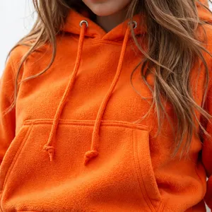 Sudadera con capucha oversize de felpa suave naranja brillante para mujer, con bolsillo canguro y cordón, estilo casual para estar en casa o de calle - Product Image 6